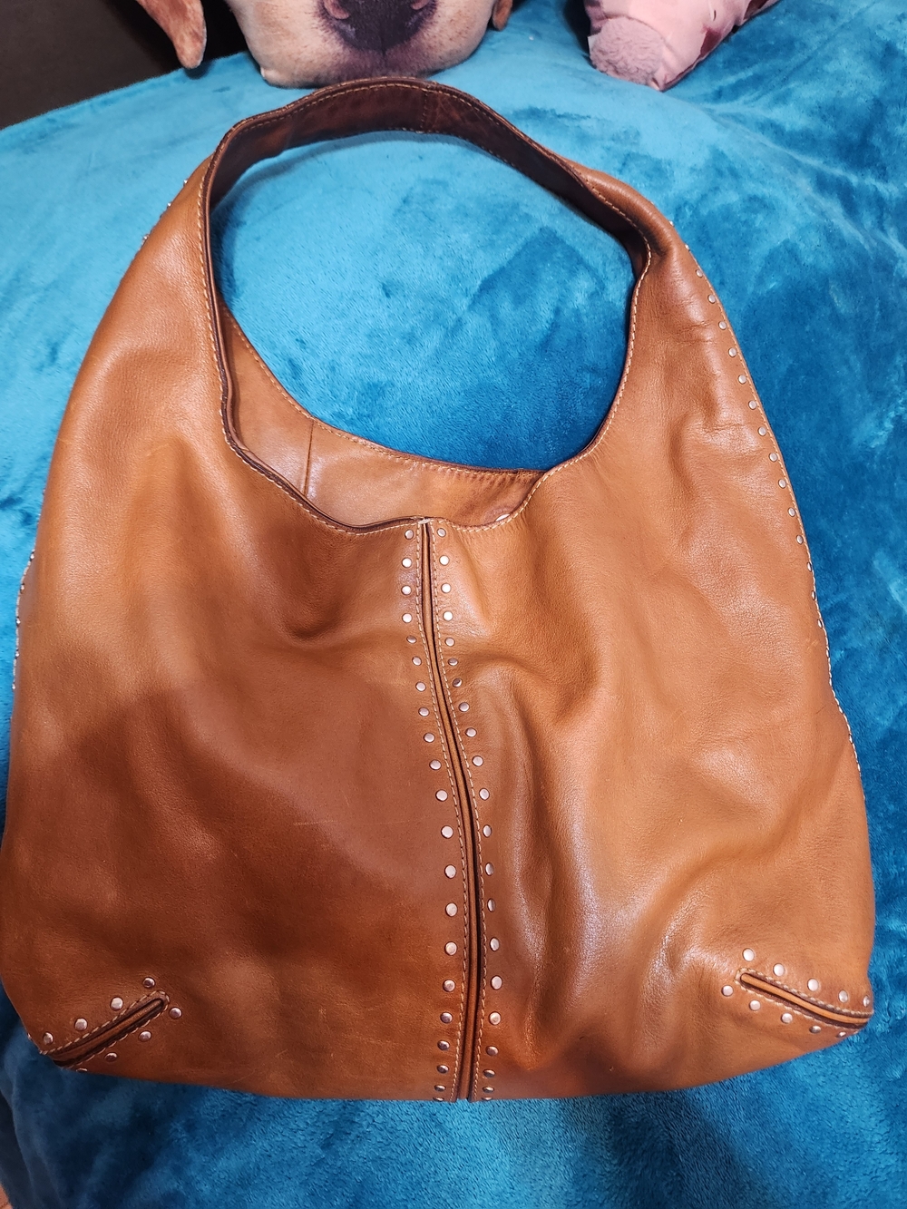 Michael Kors Classic Tan Leather Hobo Bag with Stud Detail